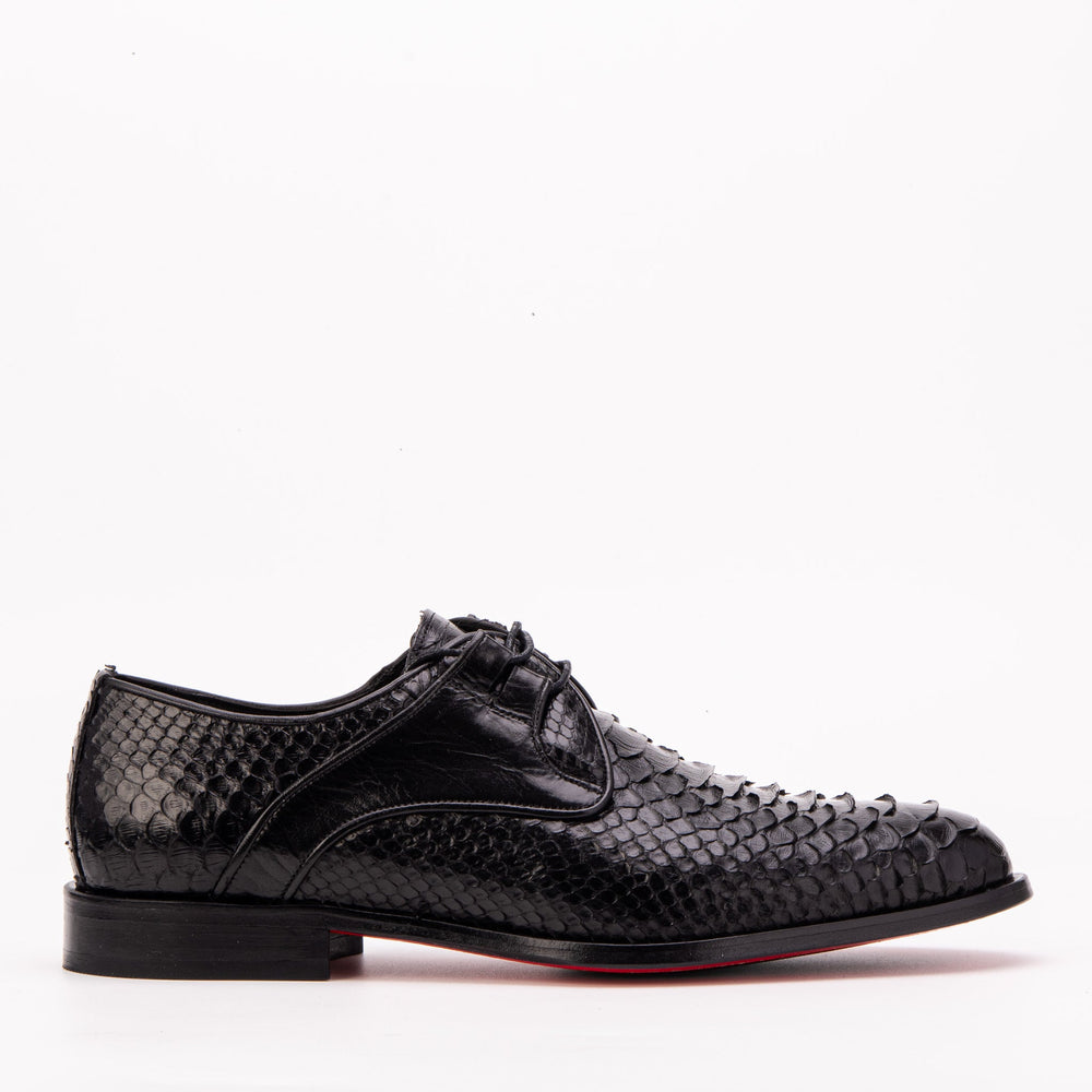 The Valmont Black Python Leather Derby Shoe