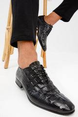 The Randor Black Crocodile Leather Oxford Shoe