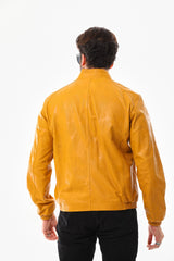 The Como Reversible Mustard Yellow Black Leather Bomber Jacket