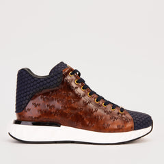 The Caesars Brown Navy Leather High-Top Sneaker