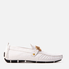The Pisa White Leather Bit Drive Loafer Shoe