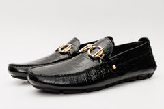 The Pisa Black Leather Bit Drive Loafer Shoe