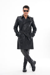 The Firenze Black Leather Leather Trench Coat Jacket