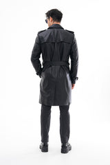 The Firenze Black Leather Leather Trench Coat Jacket
