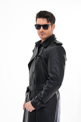 The Firenze Black Leather Leather Trench Coat Jacket
