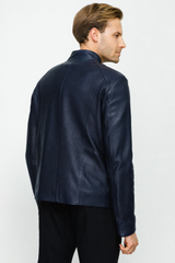The Blanchard Navy Blue Leather Jacket