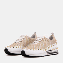 The Aurelia White Gold Woven Leather Sneaker
