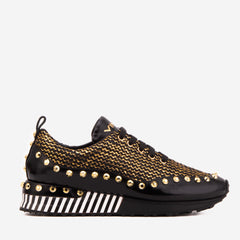 The Aurelia Black Gold Woven Leather Sneaker
