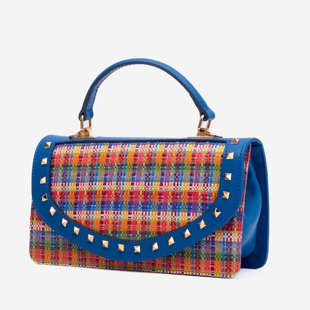 The Zoe Multicolor Tweed Blue Leather Handbag