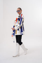 Sienna Abstract Art Leather Jacket – Red Navy Edition