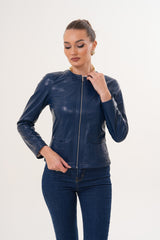 The Nyvessa Reversible Navy Blue Leather Jacket