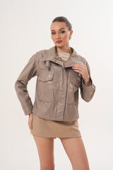 The Ravelyn Taupe Leather Jacket