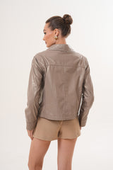 The Ravelyn Taupe Leather Jacket