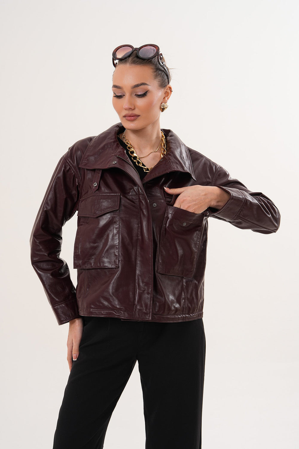 The Ravelyn Burgundy Leather Jacket