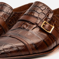 The Strat Single Monk Strap Cap Toe Brown Leather Handmade Shoe