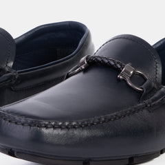Pavia Navy Blue Leather Bit Drive Loafer Shoe