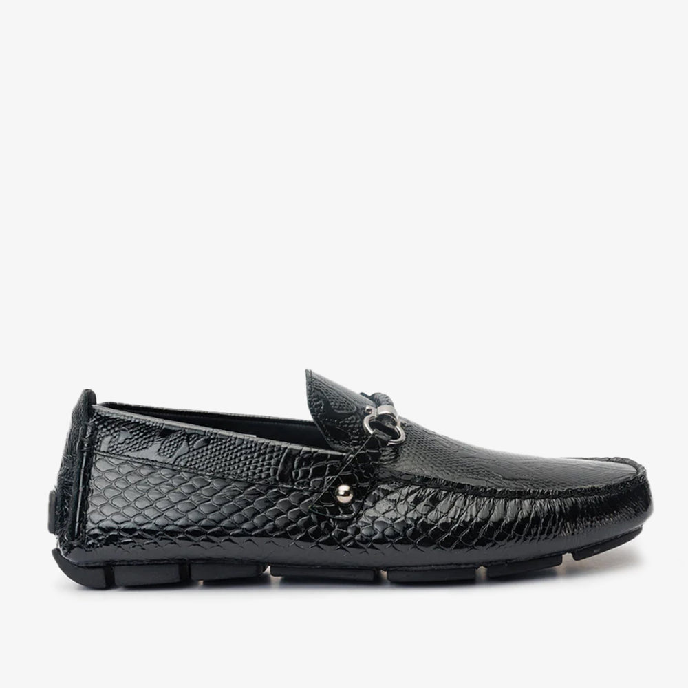 The Bologna Black Leather Bit Drive Loafer Shoe