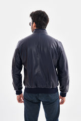 The Ardent Lambskin Leather Jacket – Navy Blue