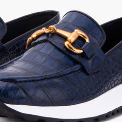 The Milan Navy Croc-Embossed Leather Sneaker