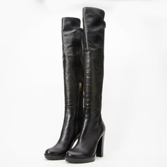 The Sao Paulo Black Leather Knee High Platform Heel Boot