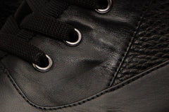 The Arata Black Leather Lace-Up Ankle Boot With a Side Zipper
