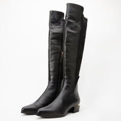 The Fairoks Black Leather Pointy Toe Knee High Boot