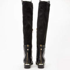 The Fairoks Black Leather Pointy Toe Knee High Boot