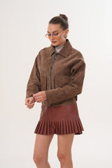 Elvoria Reversible Leather Jacket – Taupe \/ Suede Brown