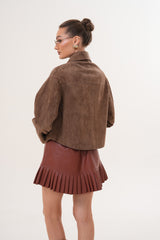 Elvoria Reversible Leather Jacket – Taupe \/ Suede Brown