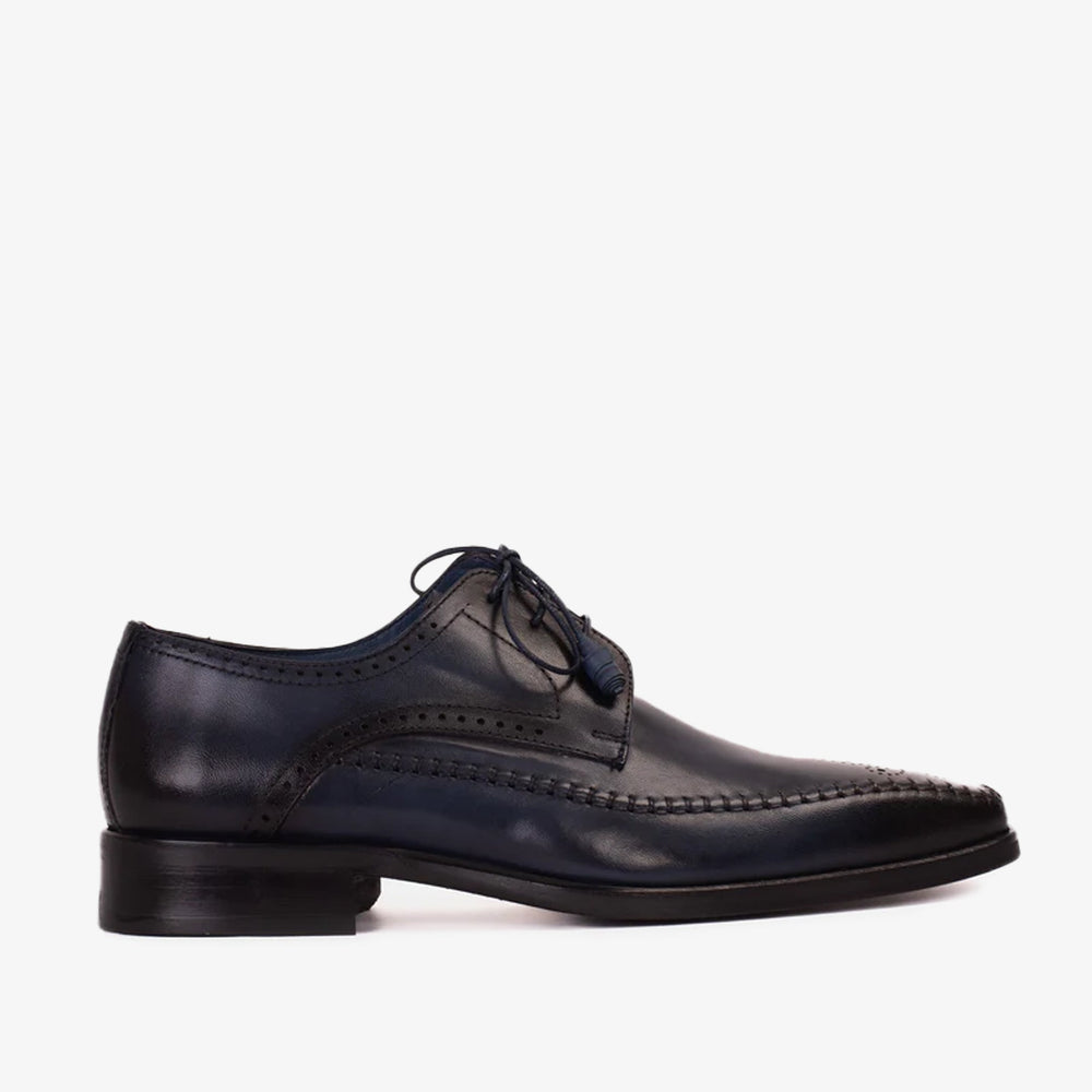 The Moon Navy Blue Leather Derby Shoe