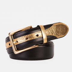 The Arda Black Gold Leather Belt
