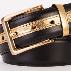 The Arda Black Gold Leather Belt