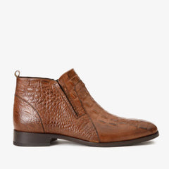 The Randor Brown Crocodile Leather Side-Zip Dress Ankle Boot