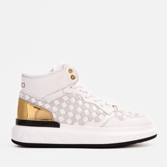 The Eugene White Gold Woven Leather High-Top Sneaker