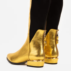 The Fairoks Gold Leather Pointy Toe Knee High Boot