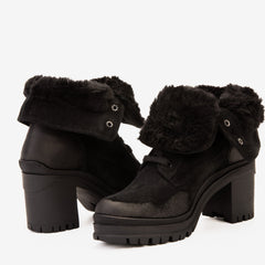 The Elera Black Leather Block Heel Boot
