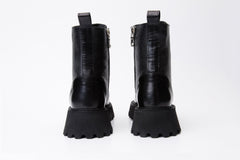 The Yildiz Black Leather Lace-Up Ankle Boot With a Side Zipper
