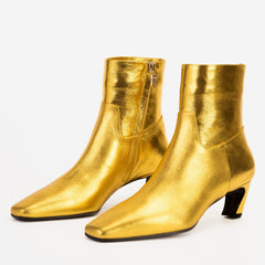 The Golden Glow Gold Leather Kitten Heel Boot