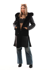The VESARA Reversible Shearling Leather Coat – Jet Black