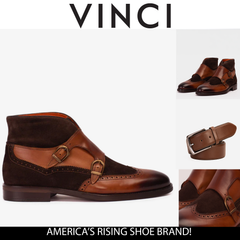 The Albus Tan Leather Suede Double Strap Monk Brogue Boot