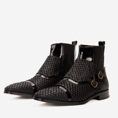 The Orion Black Snakeskin Pattern Leather Double Monk Strap Boot
