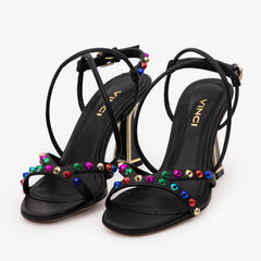 The Aurora Black Leather Strappy Sandal