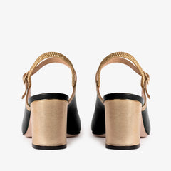 The Pompei Black Leather Slingback Sandal