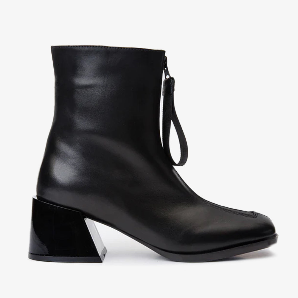 The Tackle Black Leather Block Heel Boot