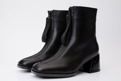 The Tackle Black Leather Block Heel Boot