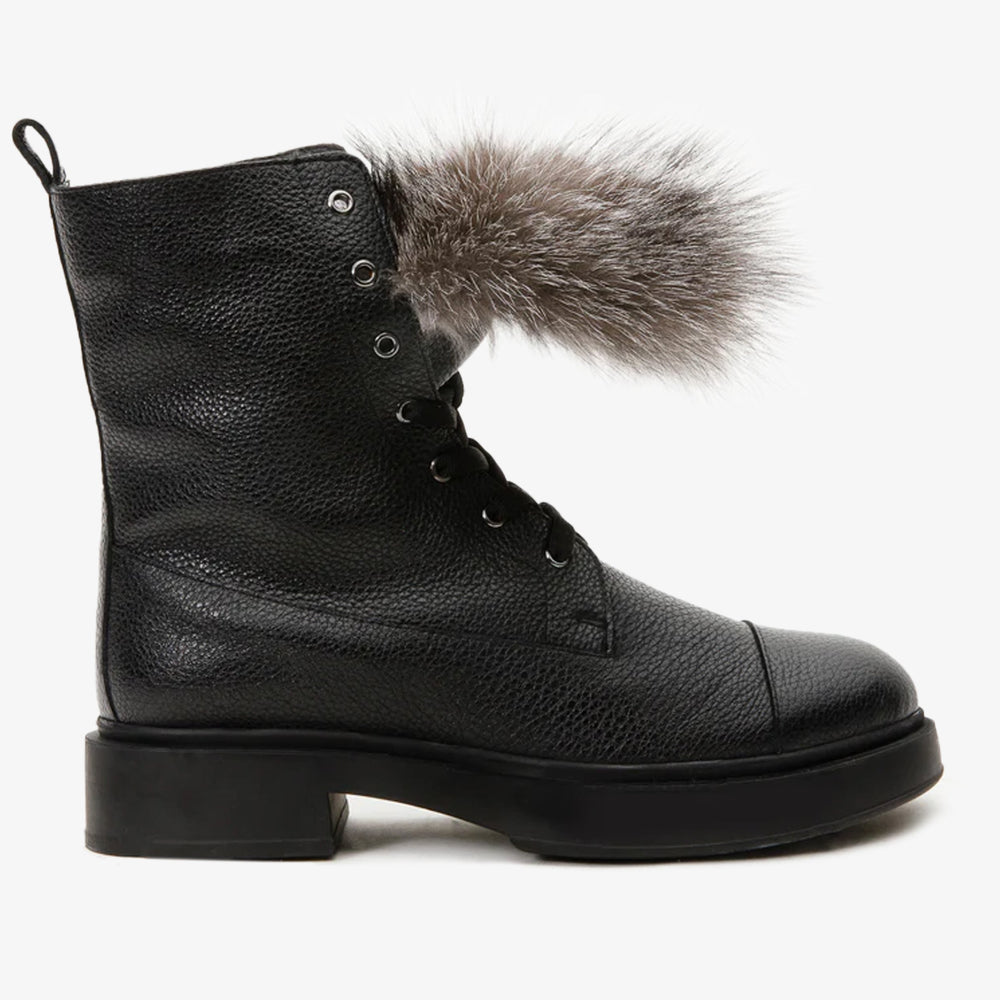 The Kajapati Black Leather Natural Fur Mid Calf Boot