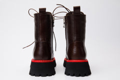 The Yildiz Brown Leather Lace-Up Ankle Boot With a Side Zipper