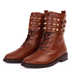 The Doncaster Brown Leather Lace-Up Mid Calf Boot With a Side Zipper