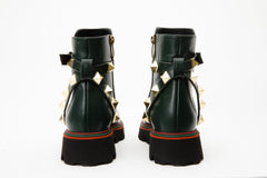 The Prag Green Leather Ankle Booto