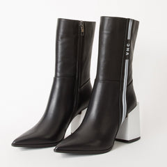 The Loretto Black Leather Block Heel Mid Calf Boot